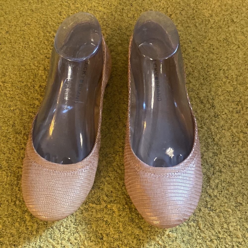 - Lucky Brand - leather ballet flats - rose pink/tan shade / rubber soles